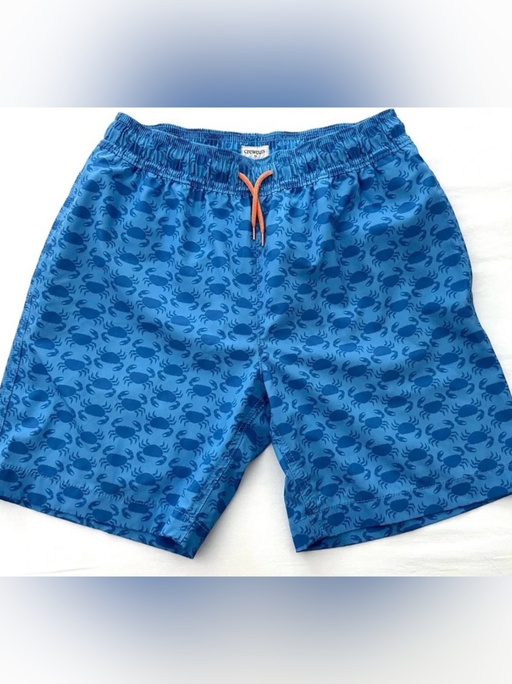 Crewcuts Light Blue Crab-Print Swim Trunks with Orange Drawstring